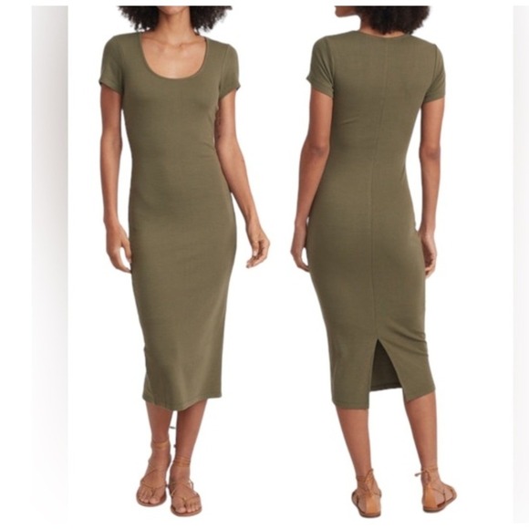 Marine Layer Dresses & Skirts - Marine Layer Women Large Ribbed Midi Dress Olive Green‎ Scoop Neck 14357 Casual